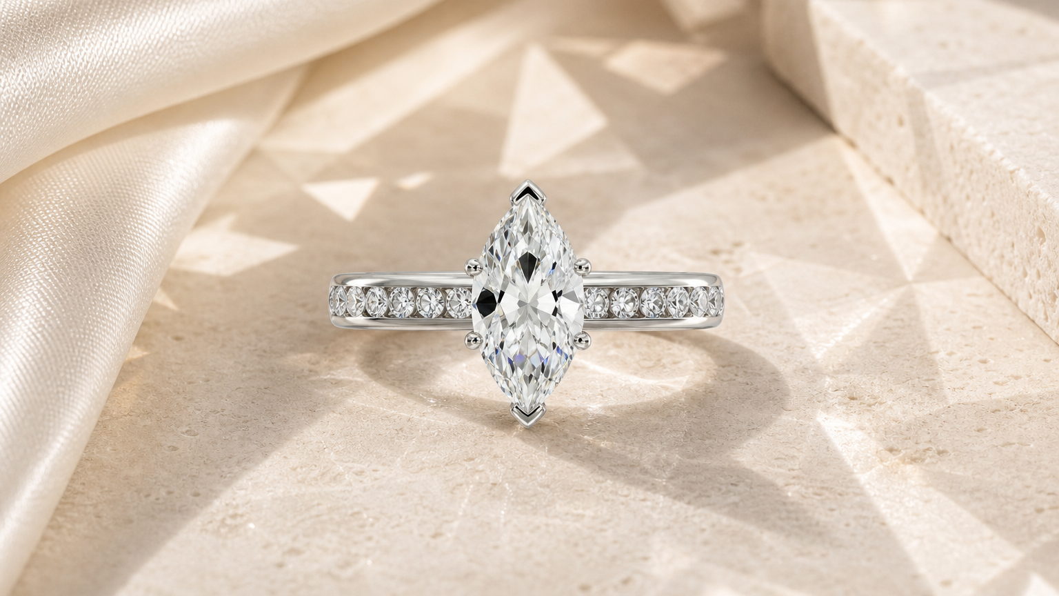 Camille Channel-Set Marquise Diamond Engagement Ring styled for the best diamond shapes for engagement rings