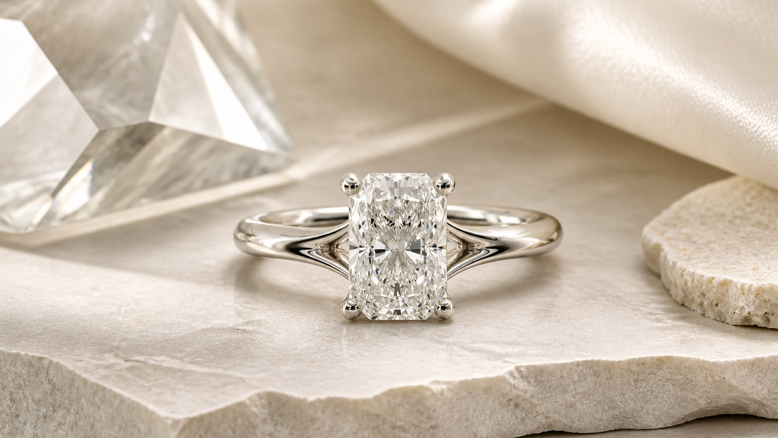 Estelle Radiant Diamond Engagement Ring styled for how lab-grown diamonds are made